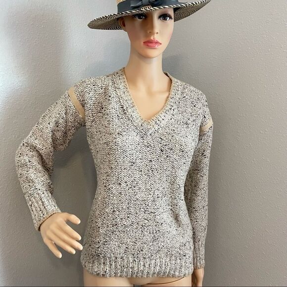 Vintage Huk-a-poo V-neck Long Sleeve Sweater Beige Gray Heathered Size Medium - Picture 1 of 11
